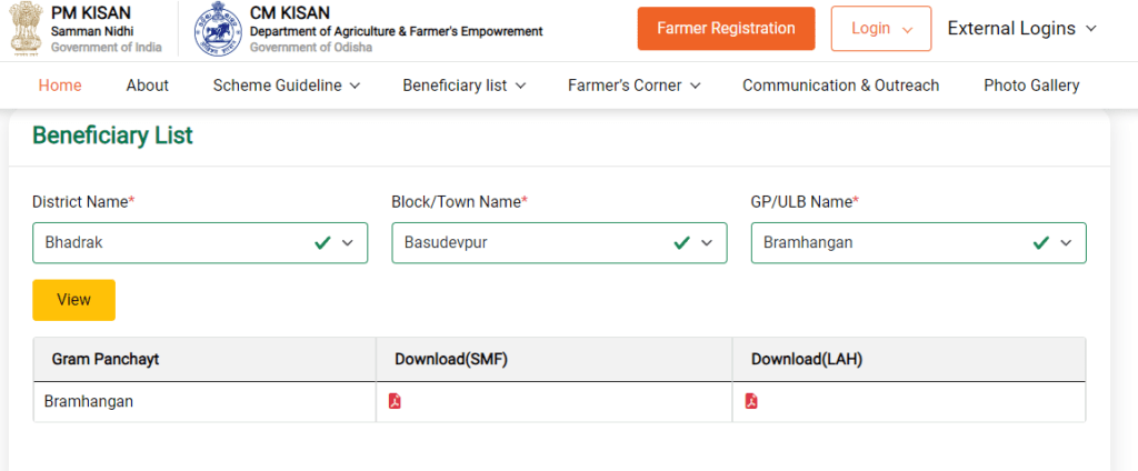 CM Kisan Yojana Beneficiary List