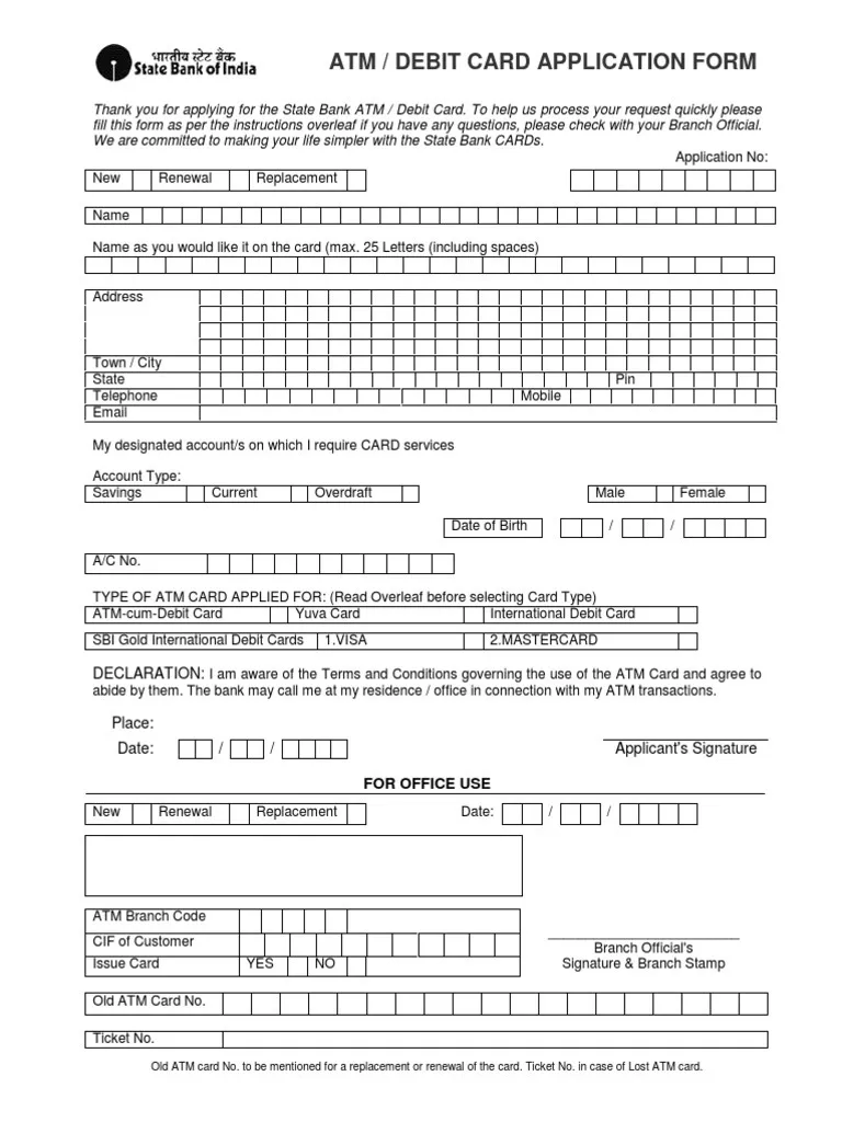 ATM Card Apply Form 2024